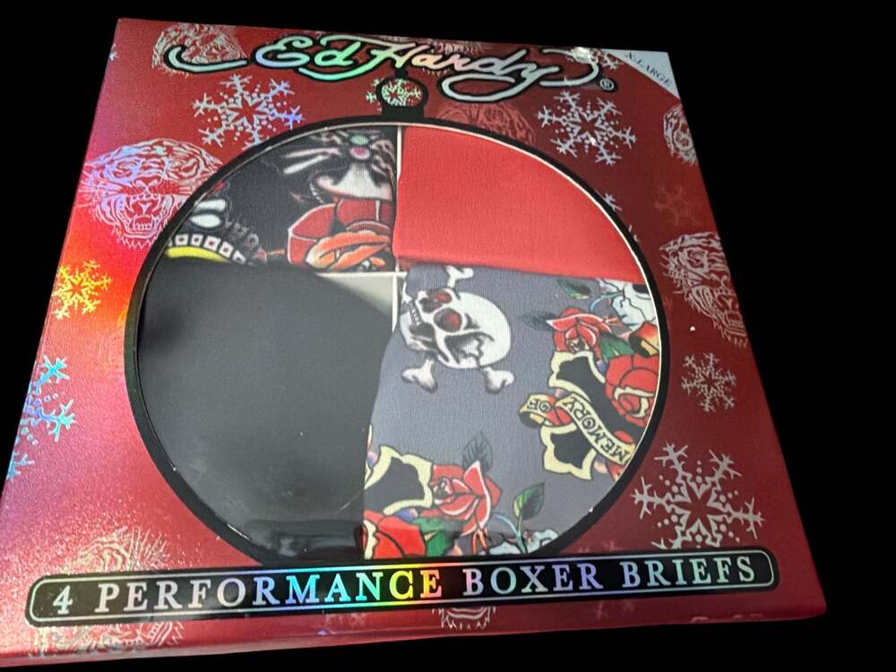 Ed Hardy Men's 4-Pack Performance Boxer Briefs X-Large NIB Holiday Skull Tiger